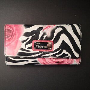 Fiorelli Zebra & Rose Pattern Faux Leather Snap Closure Shiny Tri-fold Wallet